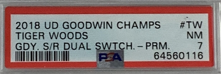 2018 Upper Deck Goodwin Champions Goudey Sport Royalty Dual Memorabilia Premium Tiger Woods SRM2-TW PSA 7 NM Serial 06/10