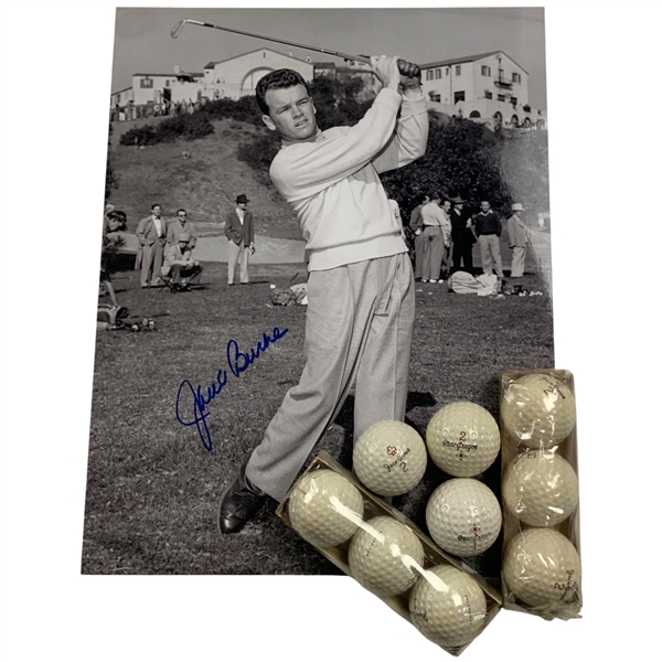Jack Burke Jr. Signed Photograph and Nine Vintage MacGregor Golf Balls Group Lot JSA ALOA