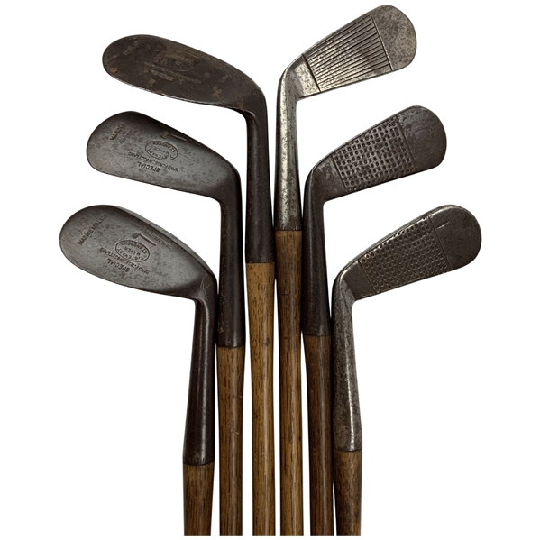 Set of 6 Tom Stewart St. Andrews Hickory Shafted Antique Golf Irons