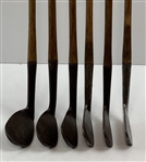 Set of 6 Tom Stewart St. Andrews Hickory Shafted Antique Golf Irons