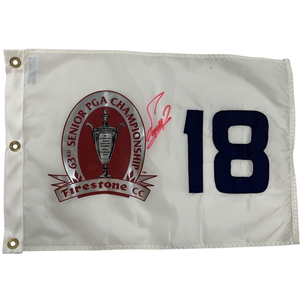 Fuzzy Zoeller Signed 2002 Senior PGA Championship Hole 18 Flag Firestone CC JSA ALOA