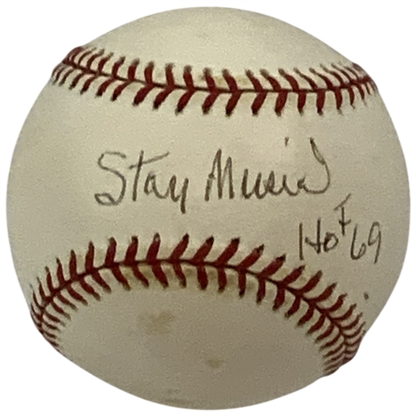 Stan Musial Signed Official Major League Baseball with HOF 69 Inscription JSA ALOA
