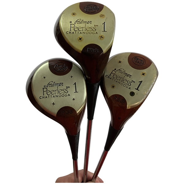Three Palmer Peerless Chattanooga P33 Persimmon Wood Golf Clubs