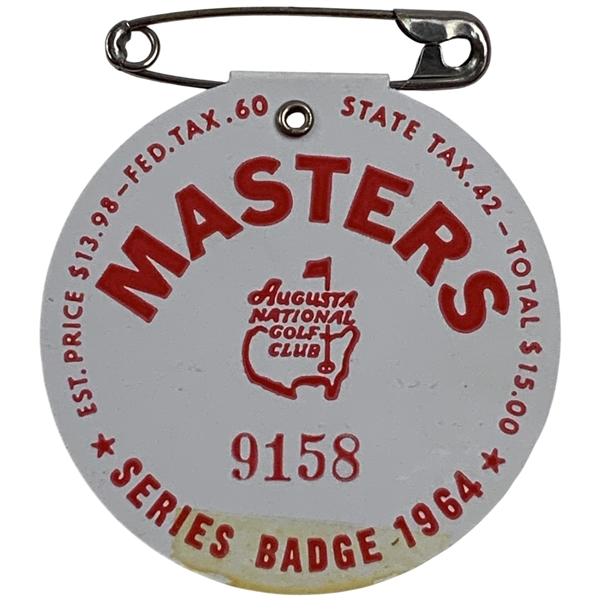 1964 Masters Tournament SERIES Badge #9158 - Arnold Palmer Winner