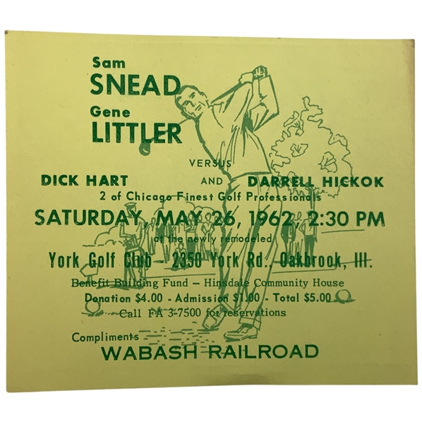 Sam Snead and Gene Littler Golf Benefit Match Flyer. Wabash Railroad, 1962.