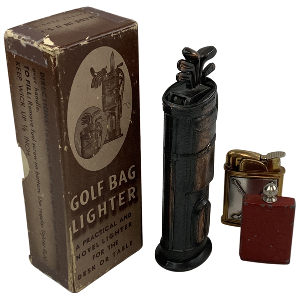 Group of Three Golf Themed Lighters w/ Original Box for Golf Bag Example