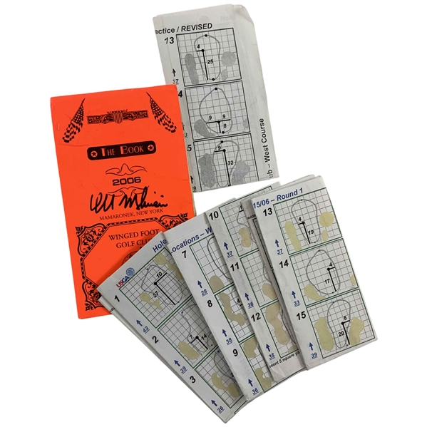 Edoardo Molinari Signed 2006 US Open at Winged Foot Used Yardage Book w/ Pin Placement Sheets JSA ALOA