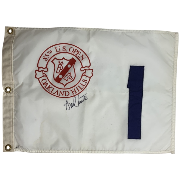 Andy North Signed 1985 US Open at Oakland Hills Hole 1 Stitched Flag JSA ALOA