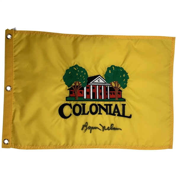 Byron Nelson Signed Colonial Country Club Yellow Golf Pin Flag JSA ALOA