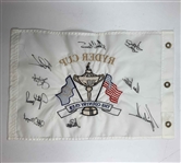 Tiger Woods & 8 US Team Members Signed 1999 Ryder Cup 'Battle at Brookline' Flag at The Country Club JSA ALOA