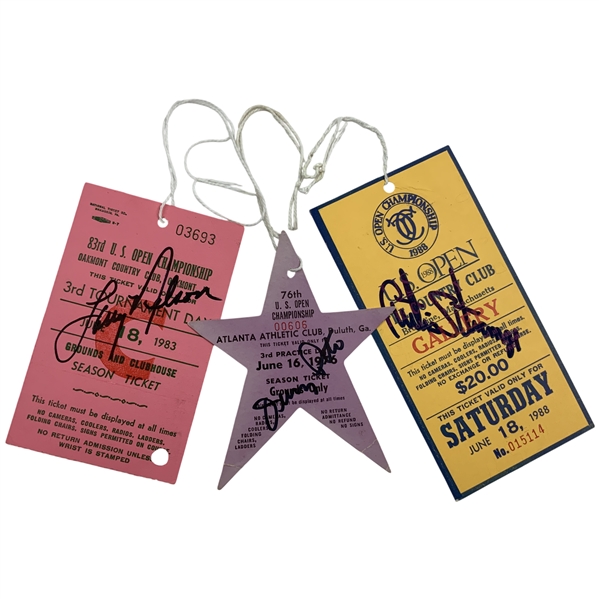 Nelson, Pate & Strange Signed 1976, 83 & 88 US Open Tickets JSA ALOA