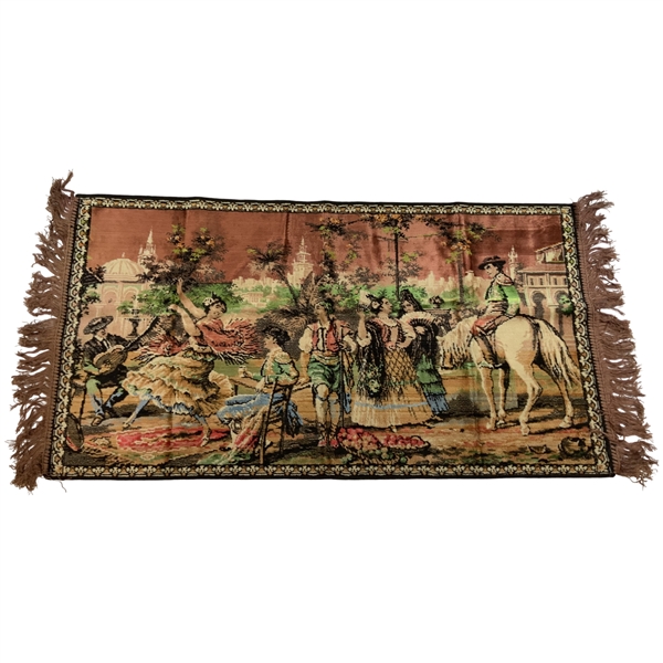 Walter Hagens Spanish Scene Tapestry Wall Hanging Rug from Estate