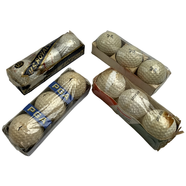 A Collection of 12 Vintage Golf Balls in Original Sleeves Including U.S. Royal Special, Wilson, MacGregor, and PGA