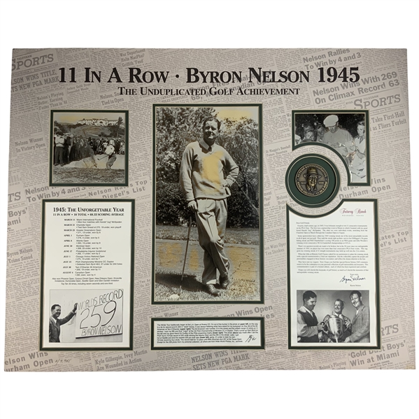 Byron Nelson Signed 11-In-A-Row 50th Anniversary Large Golf Collage JSA ALOA