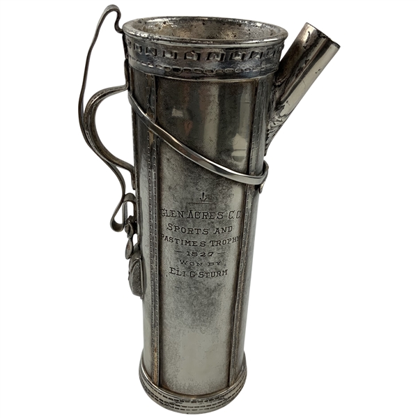 1927 Glen Acres C.C. Silver Plate Golf Bag Cocktail Shaker Trophy