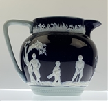 1899 Copeland Cobalt Blue and Celadon Golfing Theme Sprigged Ware Pitcher 