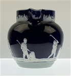 1899 Copeland Cobalt Blue and Celadon Golfing Theme Sprigged Ware Pitcher 