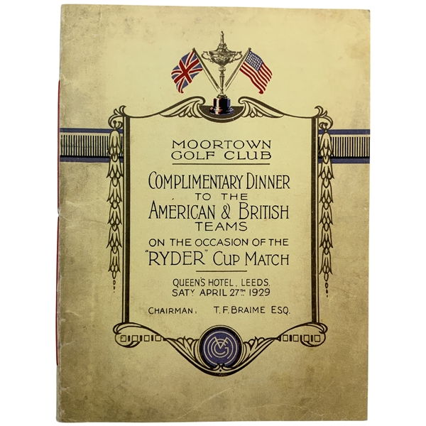 1929 Ryder Cup Commemorative Reprint Dinner Menu and Program Moortown Golf Club