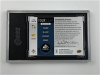2014 SP Game Used Golf Tour Gear Quad Blue Tiger Woods, Jack Nicklaus, Arnold Palmer & Rory McIlroy (RC) SSP #6/8 Card SGC 8.5