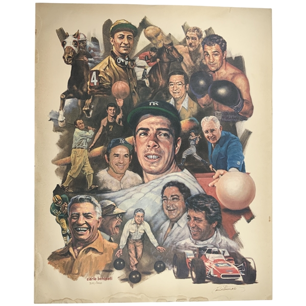Italian American Sports Legends w/ Sarazen, Dimaggio Ltd Ed #310/1000 Litho on Canvas by Carlo Beninati