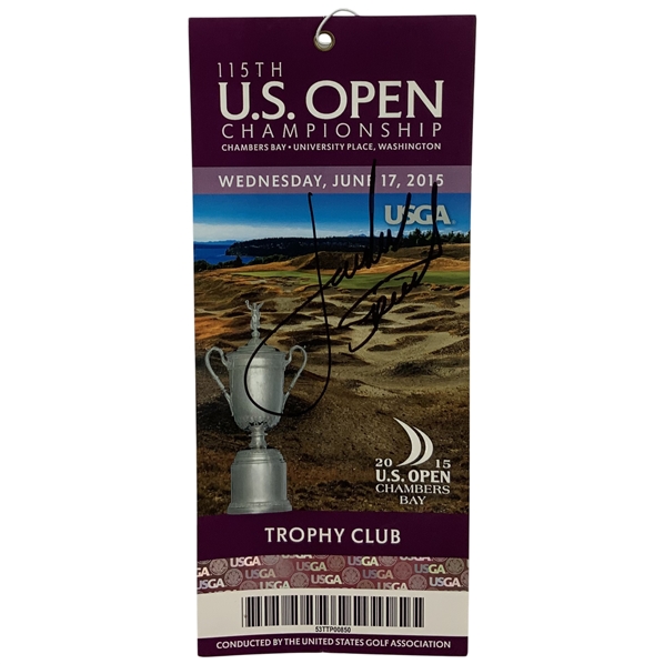 Jordan Spieth Signed 2015 US Open at Chambers Bay Trophy Club Ticket JSA ALOA