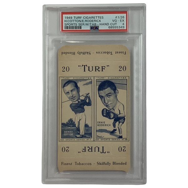 1949 Turf Cigarettes 50 Sports Series #1 Henry Cotton and #26 Ernie Roderick Panel PSA 4 VG-EX