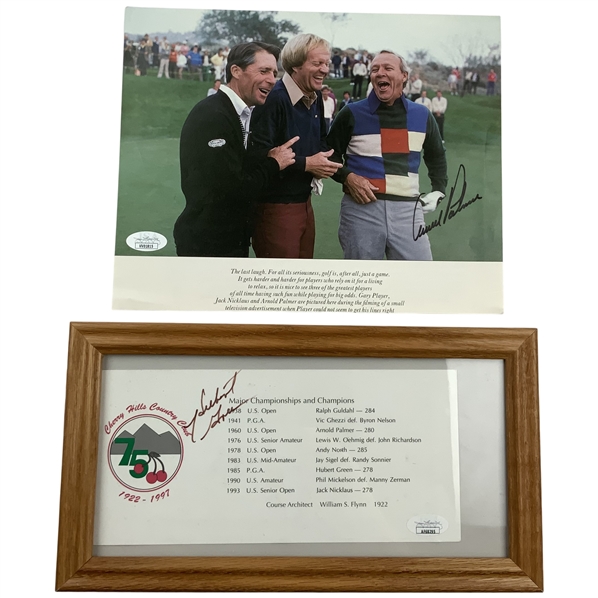 Palmer Signed Big 3 Photo & Green Signed Cherry Hills Info Card JSA