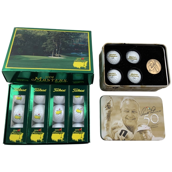 Two Masters Tournament Commemorative Golf Ball Sets Featuring Titleist 2004 and Callaway Arnold Palmer 50th Appearance Editions