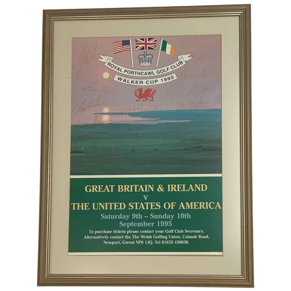 Tiger Woods, US & GB&I Teams Signed 1995 Walker Cup Poster - Framed JSA ALOA