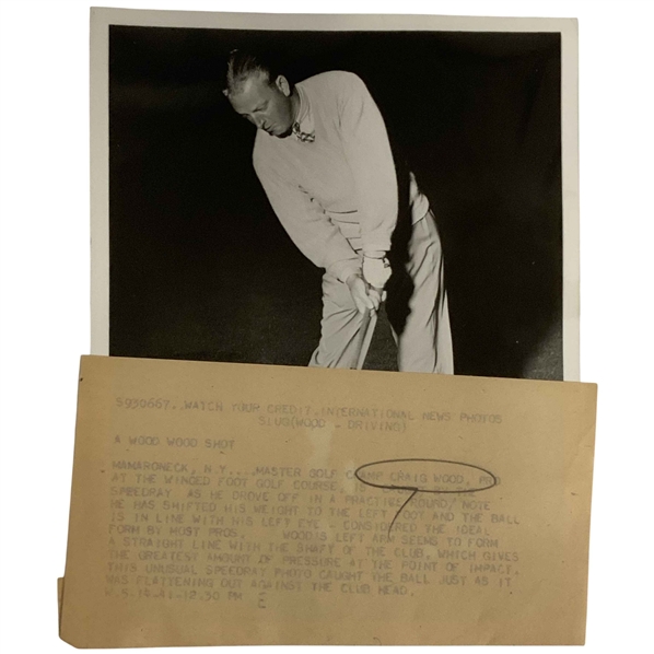 1941 Craig Wood Speedray Original International News Photos Press Photograph at Winged Foot Golf Club