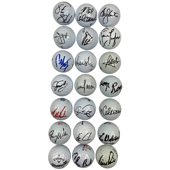 Collection of 21 Signed Professional Golf Balls Packed W/Major Winners  JSA ALOA