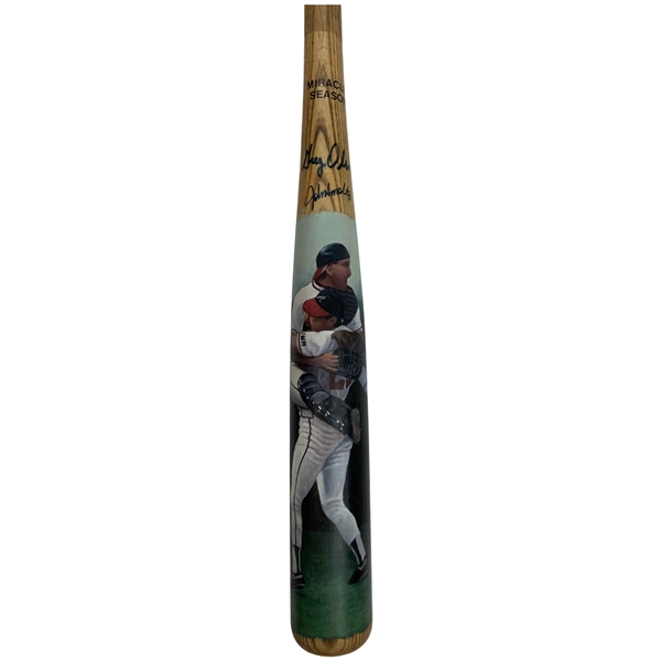 1991 Atlanta Braves Miracle Season Hand Painted Louisville Slugger Bat W/Smoltz/Olson Signed JSA ALOA