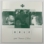 2001 Upper Deck Golf Premiere Edition Promotional Folder with Tiger Woods Rookie Card No. 1