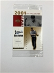 Two Tiger Woods Promotional Items Including 2001 Upper Deck Trading Card and 1997 Official All Star Cafe Flyer