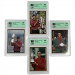 A Collection of four 2001 Sports Card Investor Tiger Woods Gold Rookie Cards Graded PGI 10 Gem Mint