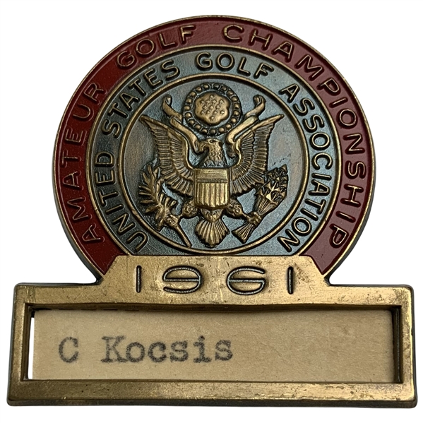 1961 US Amateur at Pebble Beach Contestant Badge for Chuck Kocsis - Jack Nicklaus 2nd Major Win
