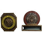A Pair of USGA Women's Amateur Golf Championship Participant Pins from 1959 and 1964 w/ 1966 Junior Championship Contestant Badge 