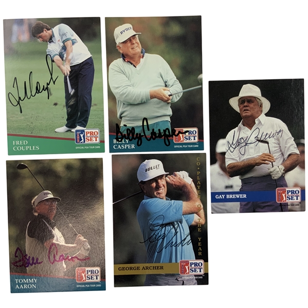 A Collection of Five Signed 1991-1992 Pro Set PGA and Senior PGA Tour Trading Cards JSA ALOA