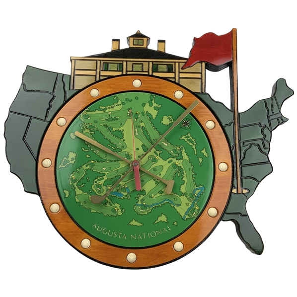 Augusta National Golf Club Trig-O-Lock Wood Cutout Wall Clock w/ Uncommon Original Box