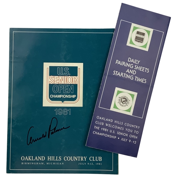 Two 1981 U.S. Senior Open Memorabilia Items Including Arnold Palmer Signed Program JSA ALOA