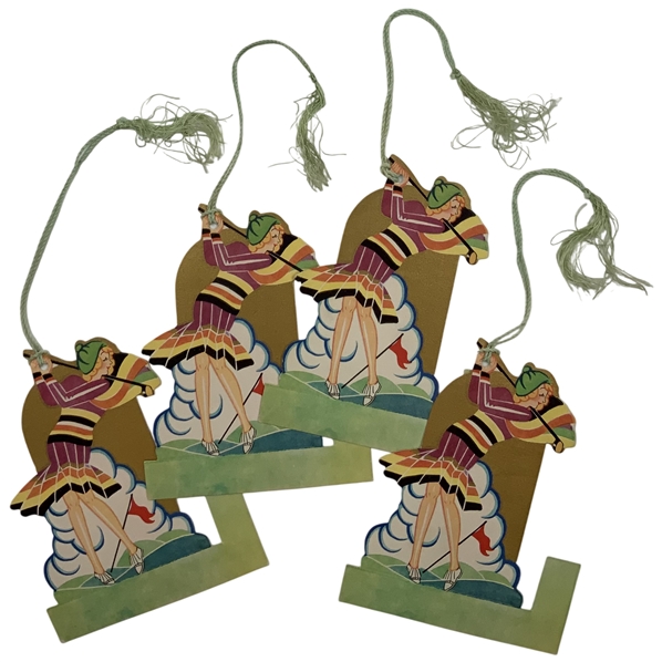 A Set of Four Art Deco Golfing Theme Bridge Tally Cards