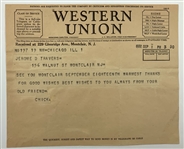 Chick Evan's 1932 Western Union Telegram to Jerome D. Travers (1912 USGA Amateur Final Pairing)