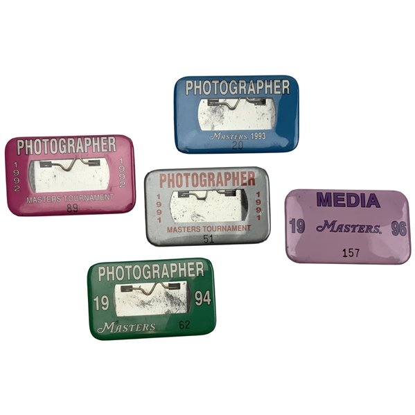 Five Masters Tournament Photographer and Media Credential Badges 1991-1996