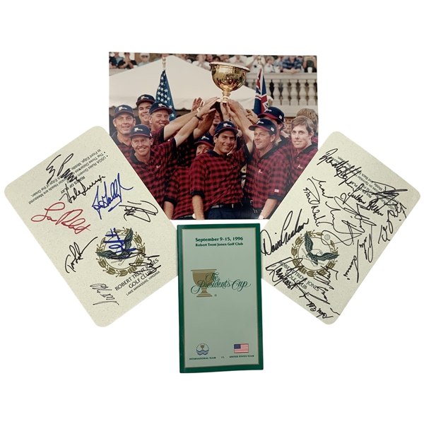 1996 Presidents Cup Signed Scorecards w/ Team Photograph & Program JSA ALOA