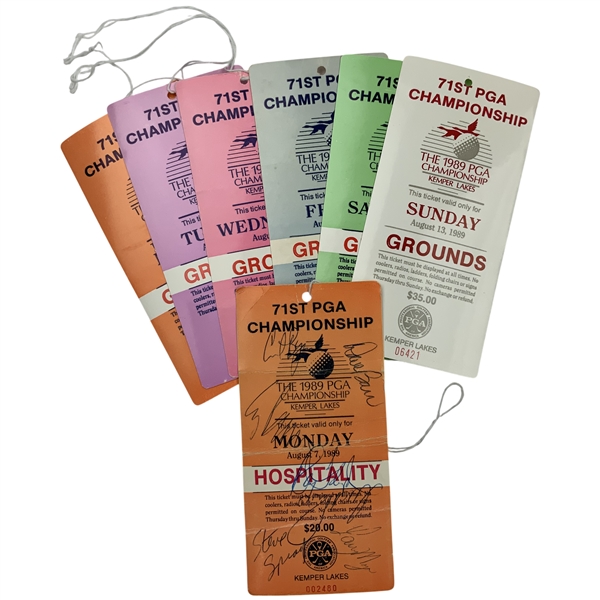 (7) 1989 PGA Championship Kemper Lakes Tickets w/ Multi-Signed Monday - Payne 1st Major JSA ALOA