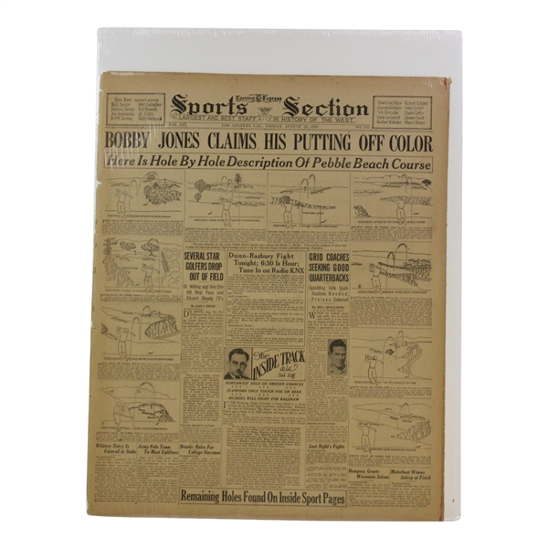 1929 Newspaper Sports Section Bobby Jones at Pebble Beach