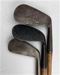 Set of Eight Antique Hickory Shaft Golf Clubs Including Banner and Burke Maker Marks