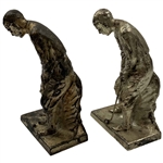 A Pair of Weidlich Brothers Silvered Metal Golfer Bookends, Model 4192