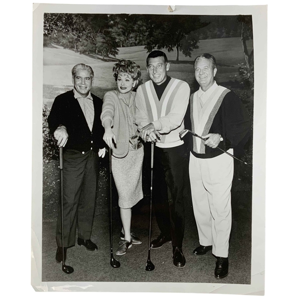 1964 Jimmy Demaret I Love Lucy Show Cameo Silver Gelatin Press Photograph w/ Lucille Ball, Gary Morton & Bo Wininger 