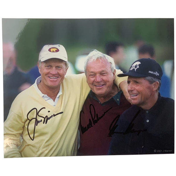 Jack Nicklaus, Arnold Palmer & Gary Player Big 3 At Masters Signed 2001 J. Warren 8x10 Photo JSA ALOA